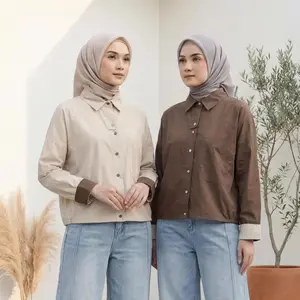 Asaya Atasan kemeja wanita kerah lengan panjang kasual