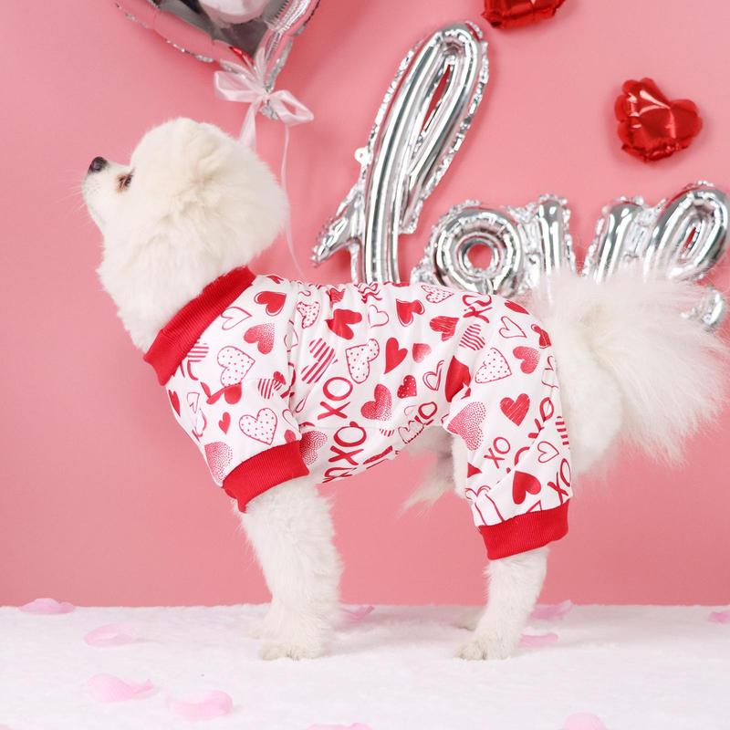 Heart & Letter Print Pet Jumpsuit, Cute Pet Pajamas, Pet Clothes for Small Dogs, Doggie Onesies, Pet Clothes for Valentine's Day 0