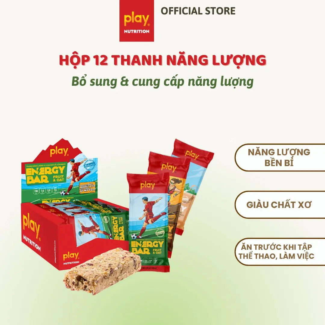 Hộp 12 Thanh Năng Lượng PLAY 2.0 – Thanh Ngũ Cốc Dinh Dưỡng Energy Bar cho người chơi thể thao