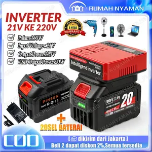 【Stok siap】15sel Inverter 21v ke 220V 100W - 3 USB Baterai Makita soket konverter daya multifungsi Pengisi daya cepat DIY Inverter