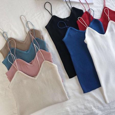 Kamisol Polos Rajut Wanita Ukuran Fit to LLD - , Atasan  Cewek Hitam Panjang atasan  rajut croptop remaja atasan  & tube dasar remaja Basic tank top tank  top Simple kaos  crop Dewasa 7