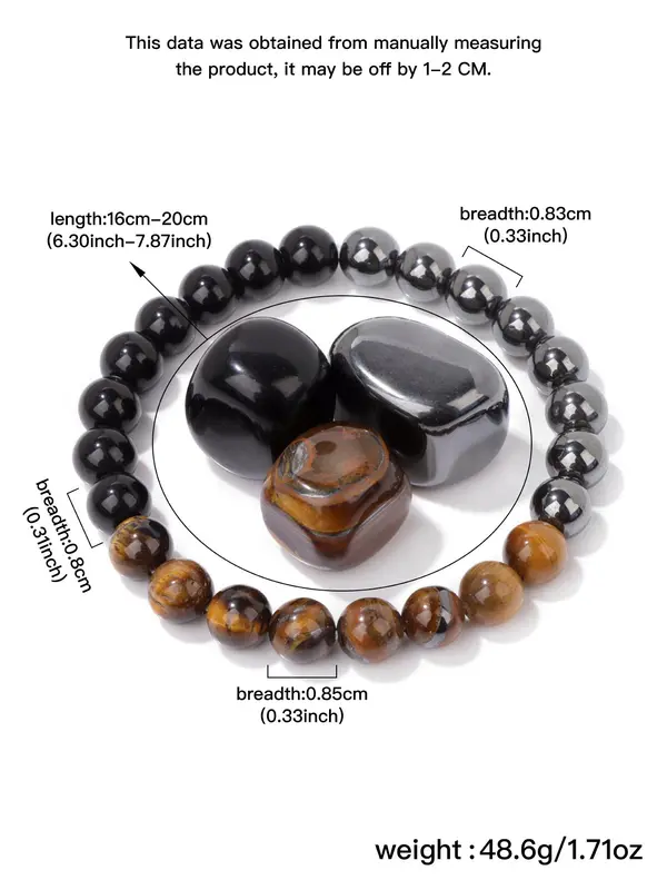 Natural Stone Beaded Bracelet with Three Stones, Fashionable Elastic Bracelet for Women & Men, Trendy All-match & Exquisite Jewelry for Birthday Gift 1