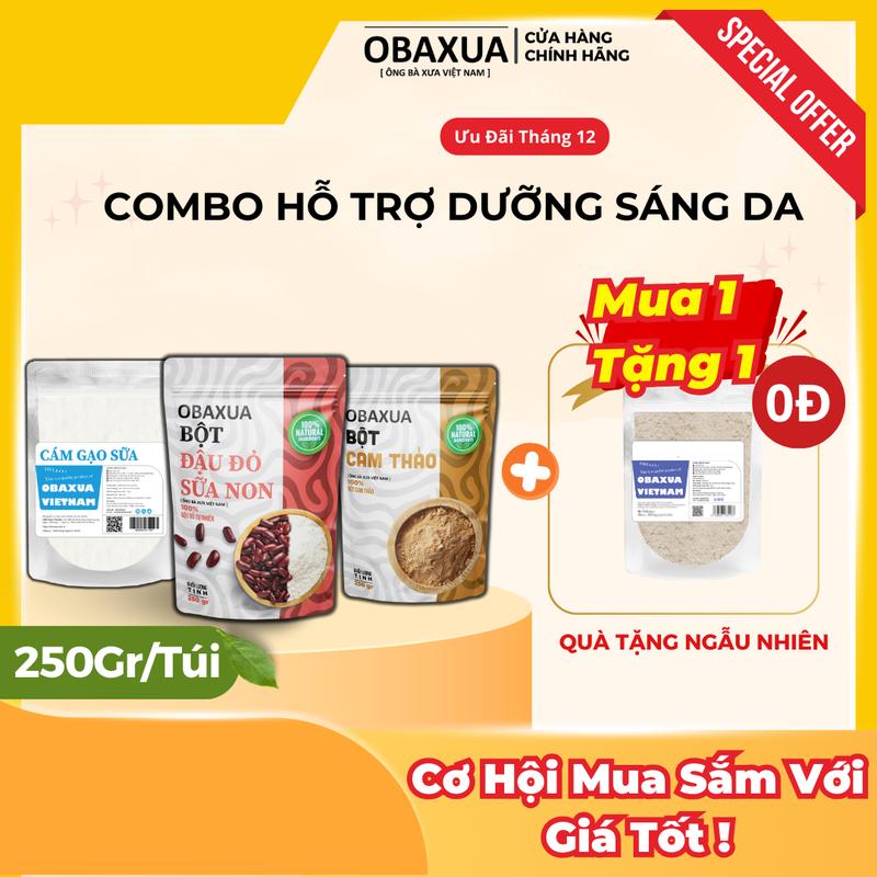 Combo [ Đậu Đỏ Sữa Non 250G , Bột Cam Thảo 250G , Bột Cám Gạo 250G ] ( 250g/túi) Mặt nạ đắp dưỡng da Obaxua