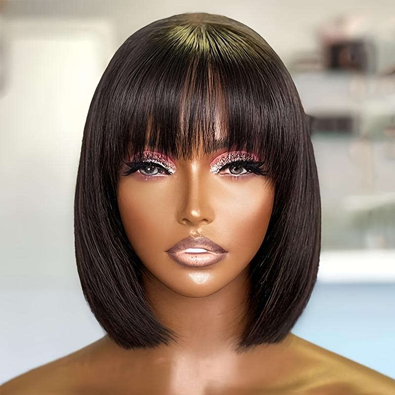 Machine made bob bang authentic wig