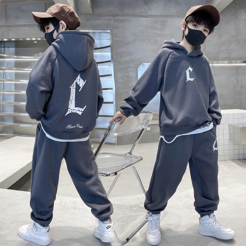 Bộ quần áo hoodie thu đông mẫu chữ L bé trai 18-52kg từ 6-16 tuổi . Đồ bộ, set đồ bé trai 4