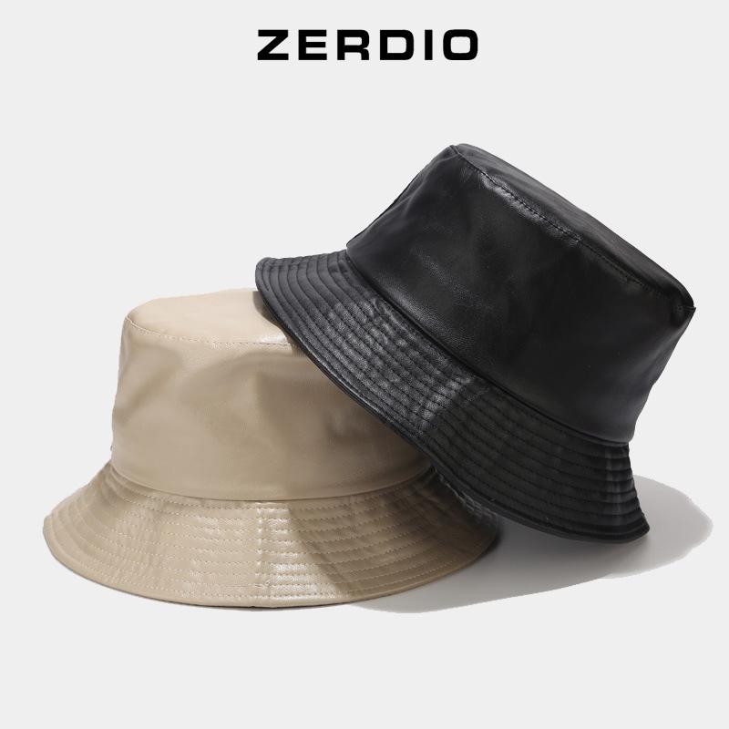 Nón vành tròn mũ bucket da trơn cho nam và nữ có dây rút phong cách thời trang cao cấp