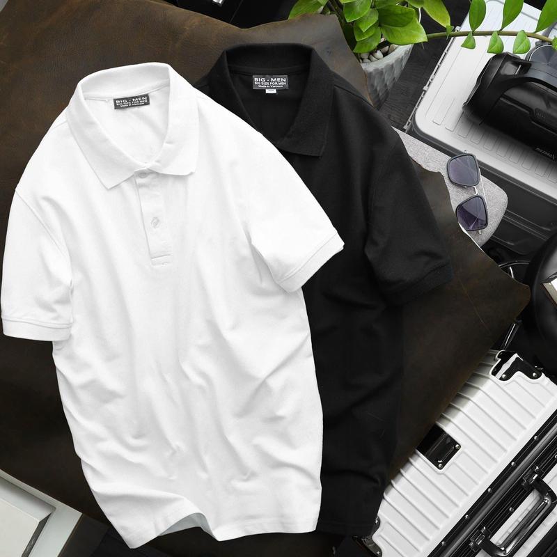 [ Bigsizemen] Áo thun polo trơn trắng đen chất cotton 100% nam bigsize 80 - 130kg Bigmen