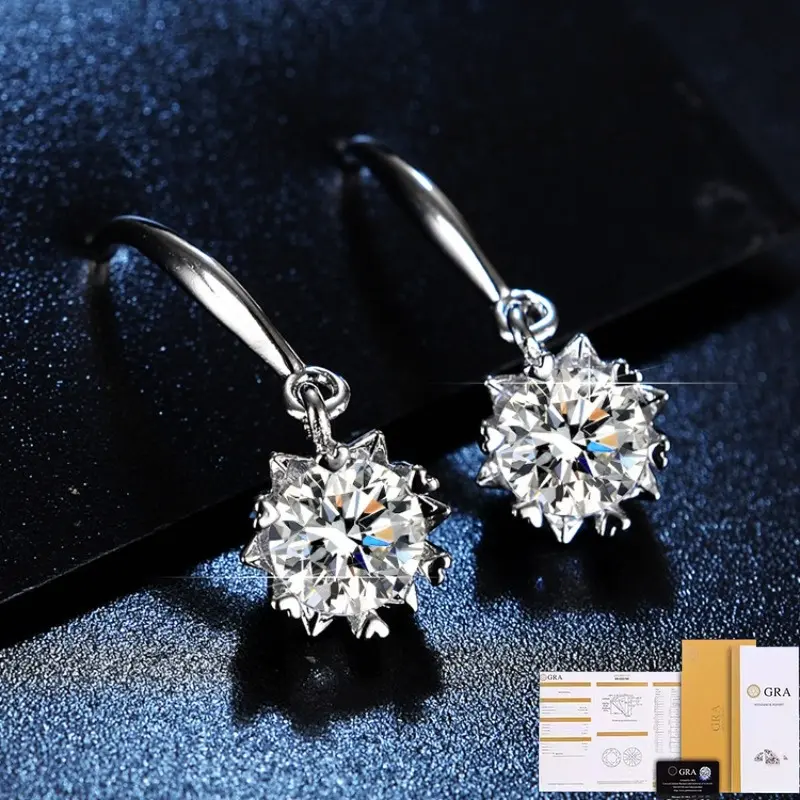 [Free GRA Certificate] Moissanite Snowflake Earrings 1 Karat Stud Earrings Female Factory Wholesale