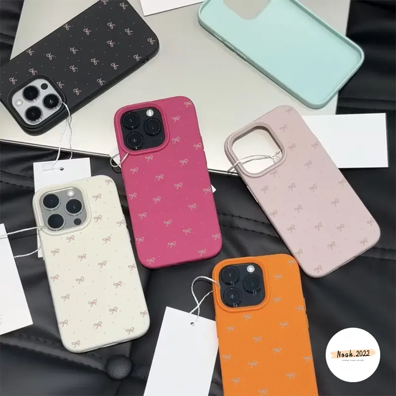 Vỏ Tương Thích Cho iPhone 13 11 16 15 12 14 Pro Max 14 15 Plus X Xs Max Xr 16Pro 13Pro 15Pro 14Pro 11Pro Max Màu Kẹo Hoạt Hình Ngọt Ngào Nơ Vỏ Da Mềm Chống Sốc Cove 6