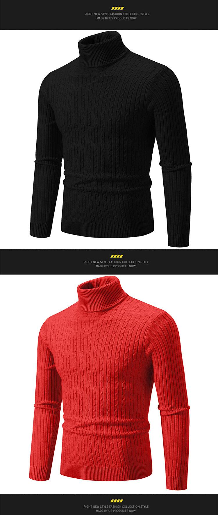 Product Introduction of Men's Turtleneck Sweater Casual Men's Knitted Sweater Warm Fitness Men Pullovers Tops Knitwear Menswear polo  shirts Collar Geometric 38