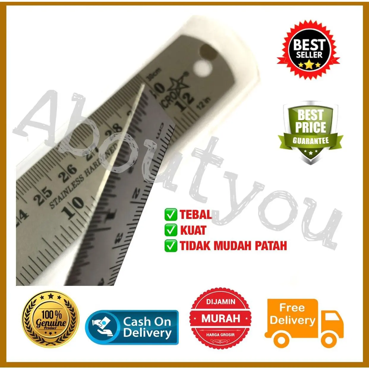 1 pcs Penggaris BESI panjang 30 cm Stainless ruler metal 30 cm murah promo