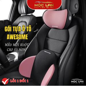 (Màu Hồng) Gối Tựa Đầu Ô Tô Tựa Lưng AWESOME Cao Cấp Chất Liệu Cao Su Non Chống Đau Mỏi Chống Thấm Mồ Hôi Cotton 100%