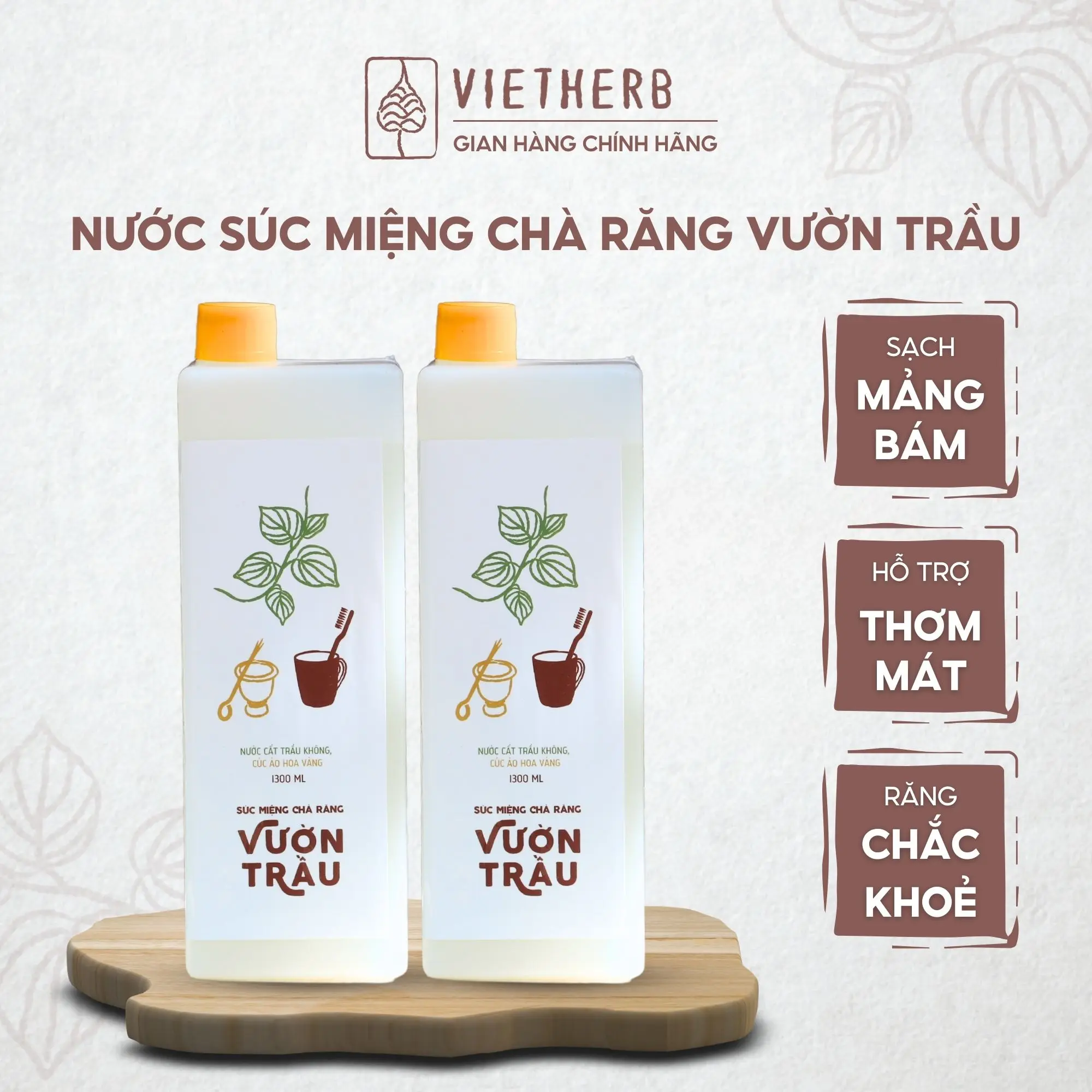 Nước Súc Miệng Chà Răng Vườn Trầu VIETHERB Làm Sạch Lưỡi Mảng Bám Thơm Miệng Giúp Răng Chắc Khoẻ