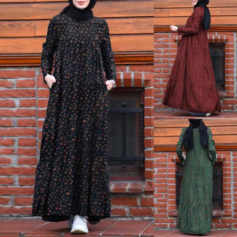 Pakaian Wanita Muslim Timur Tengah, Fesyen, Bercetak Berbilang Lapisan, Diperbuat daripada Kapas dan Linen, Gaya Retro, 2024 Ketibaan Baru