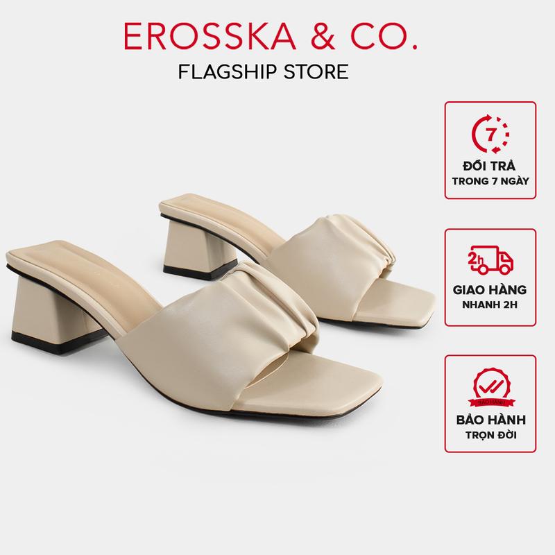 Erosska - Dép Cao Gót Nữ Mũi Vuông Quai Ngang Nhún Sang Trọng Màu Đen EM099 Chất Liệu Da Mềm Form Chuẩn Êm Chân Đế TPR Cao Cấp