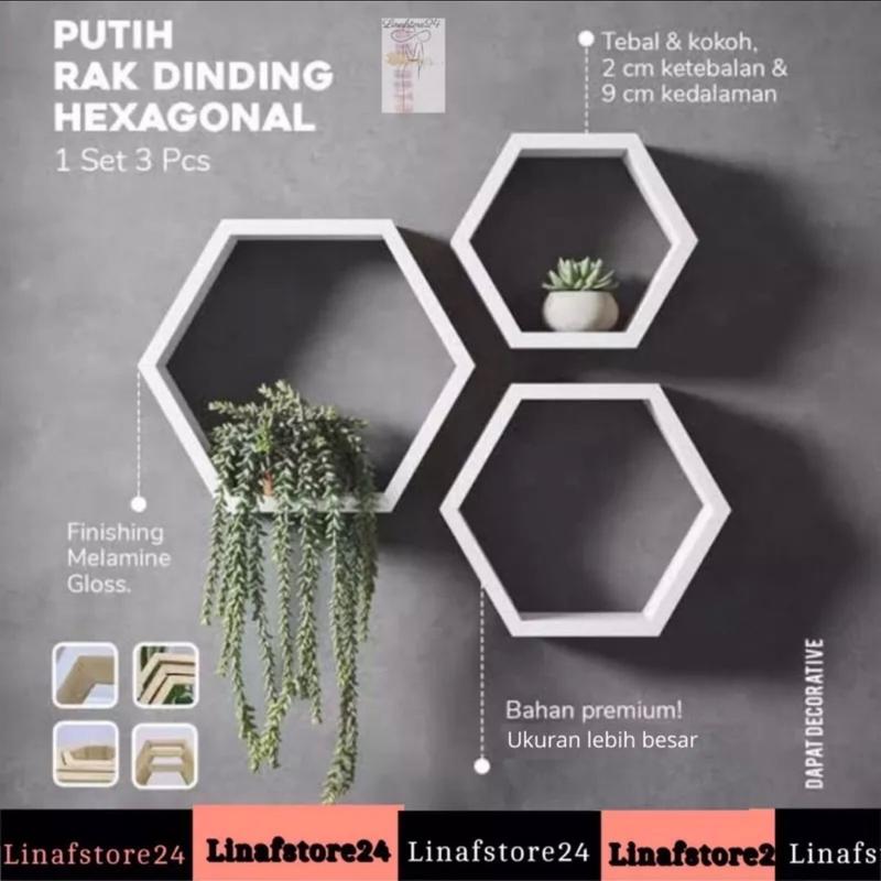 PROMO RAK HEXAGONAL SET 6 HIASAN DINDING KAYU RAK SUDUT KAYU HEKSAGONAL ...