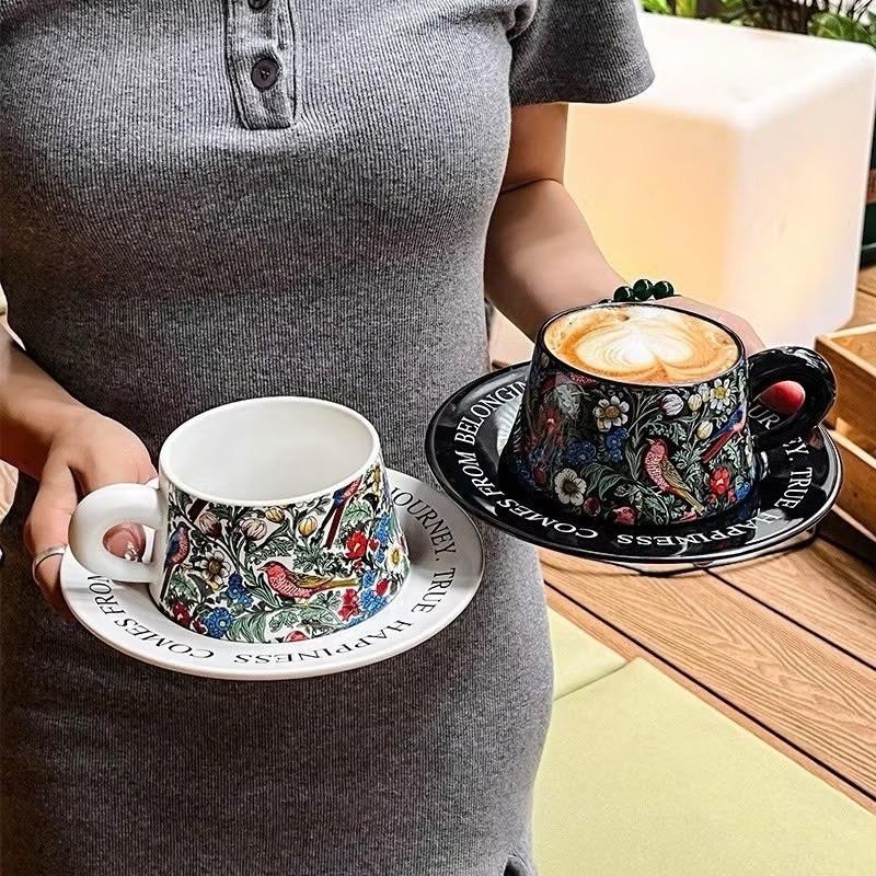 Bộ Cốc Đĩa Uống Trà Cà Phê Vitage Tráng Men Cao Cấp Có Hộp - Set Quà Tặng - Gift Box Phong Cách Cổ Điển