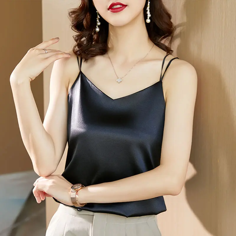 Áo Yếm Satin Lụa Lạnh Mùa Hè, Dành Cho Nữ, Thích Hợp Để Đi Xe Cơ Bản, Thiết Kế Đẹp, Độc Đáo, Có Thể Mặc Ngoài Trời, Áo Khoác Giấu Bụng 3