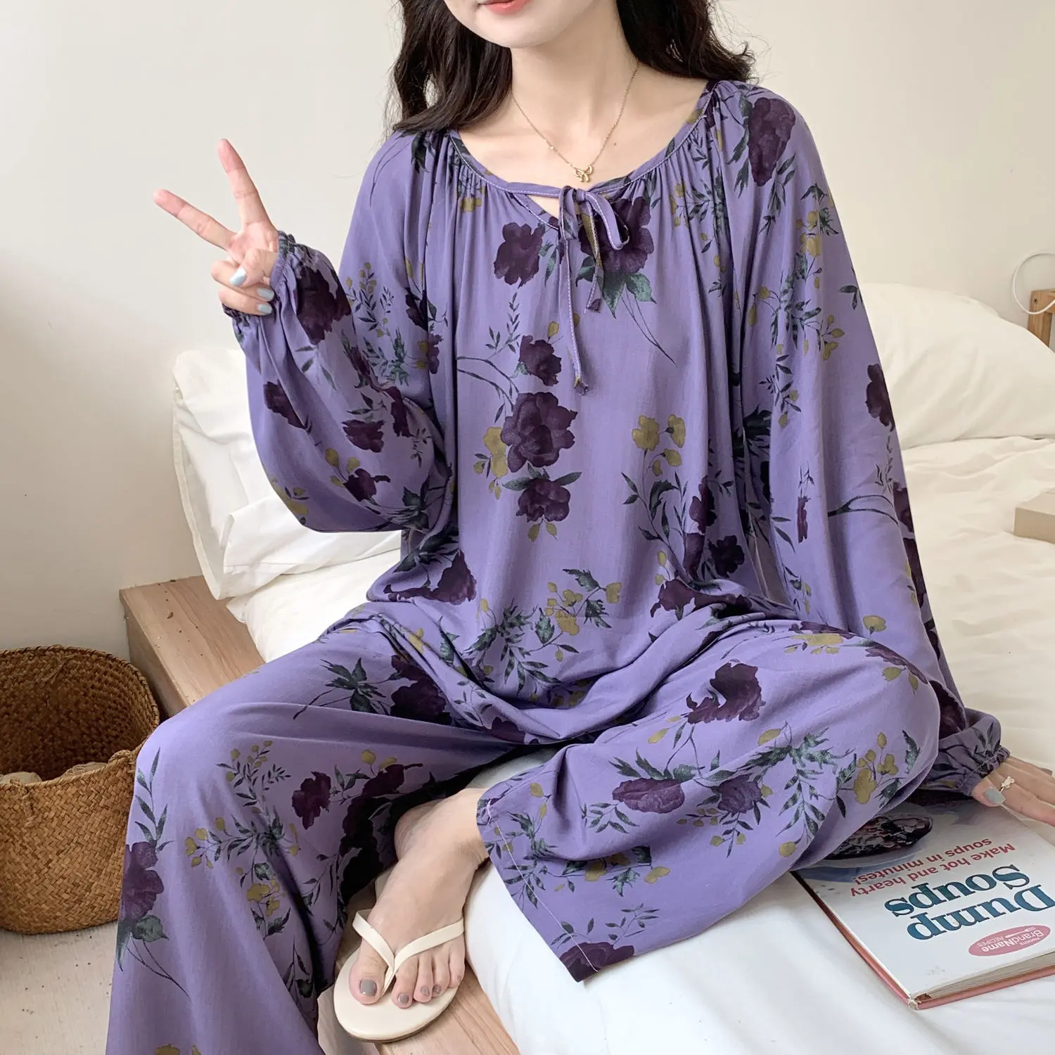 New Chinese Style National Style Poplin Pajamas Women's Spring and Autumn Long Sleeve 2024 New Artificial Cotton Slim Home Wear Suit