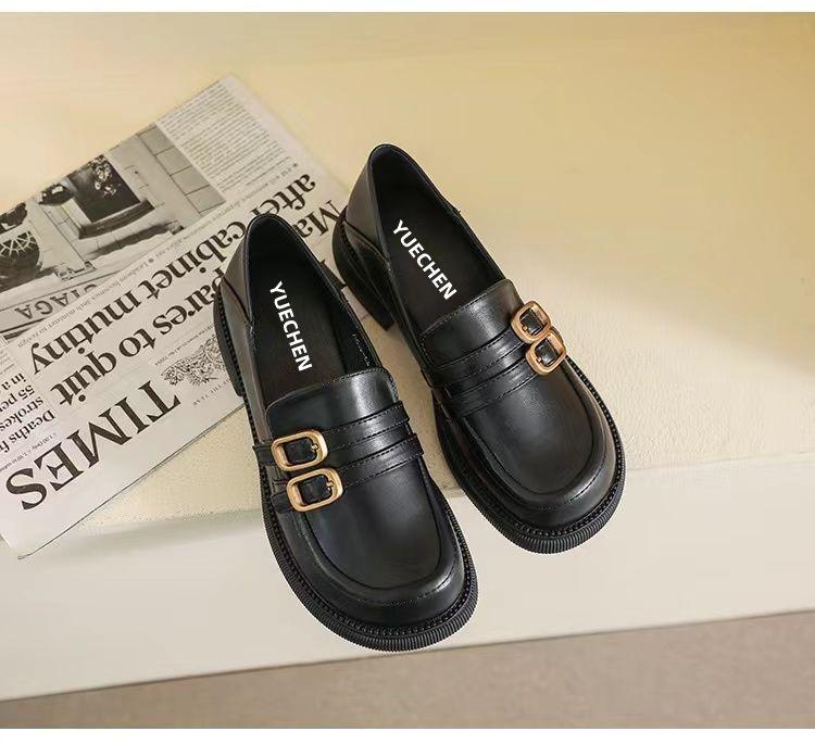 Product Introduction of Yue Chen Loafers Women's 2024 New Spring and Autumn British Style Black Low Heel Leather Shoe Soft Leather JK Pumps Spring 20