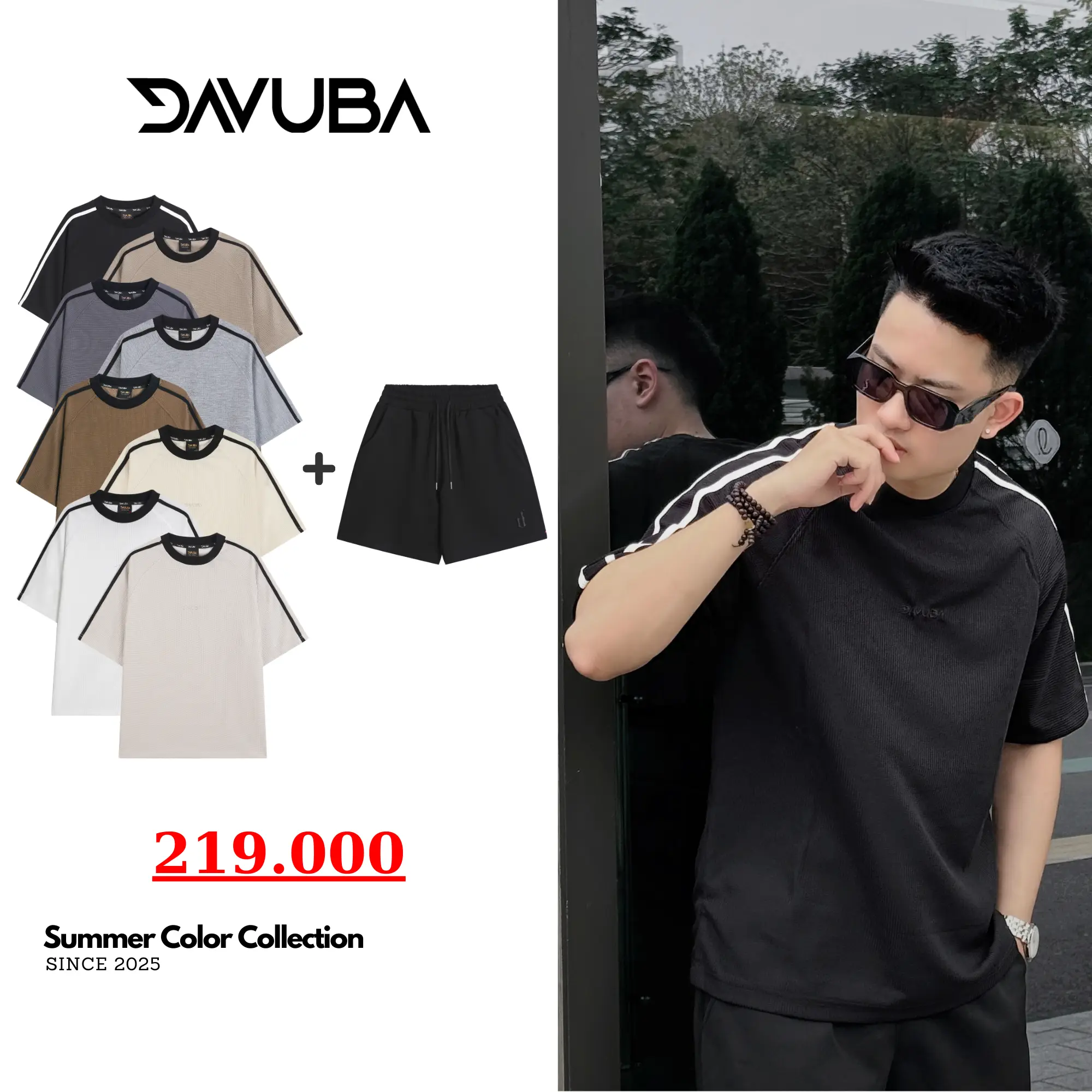 [Combo DAVUBA] Áo thun kẻ sọc Waffle + quần short D CB21