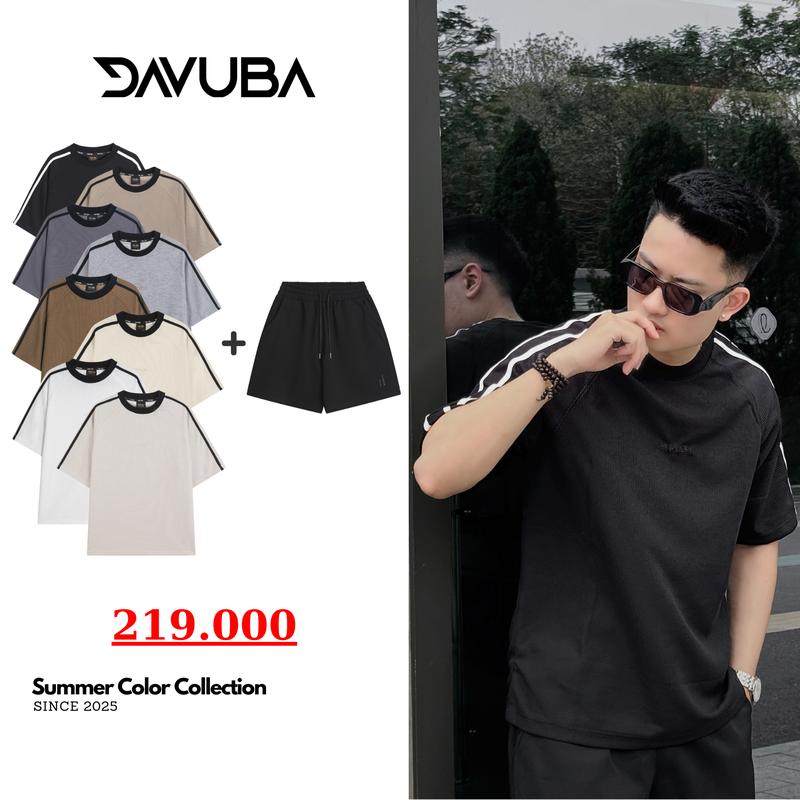 [Combo DAVUBA] Áo thun kẻ sọc Waffle + quần short D CB21