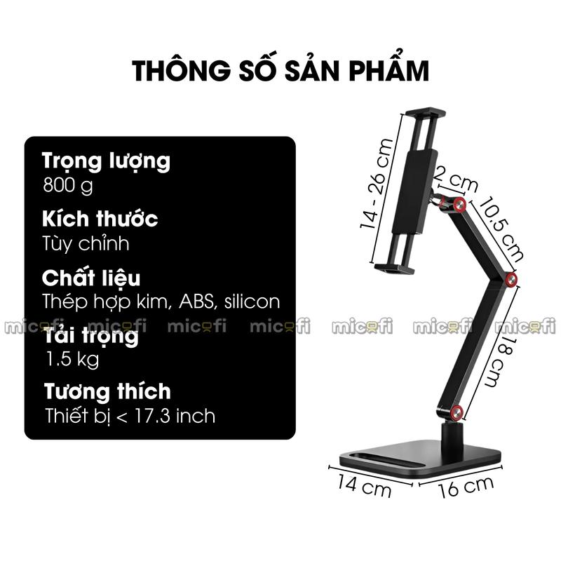 Arm Màn Hình Micofi, Kệ Để Giá Tay Treo Đỡ Màn Hình Phụ Máy Tính Bảng PC iPad Xoay 360 Độ Di Động 9