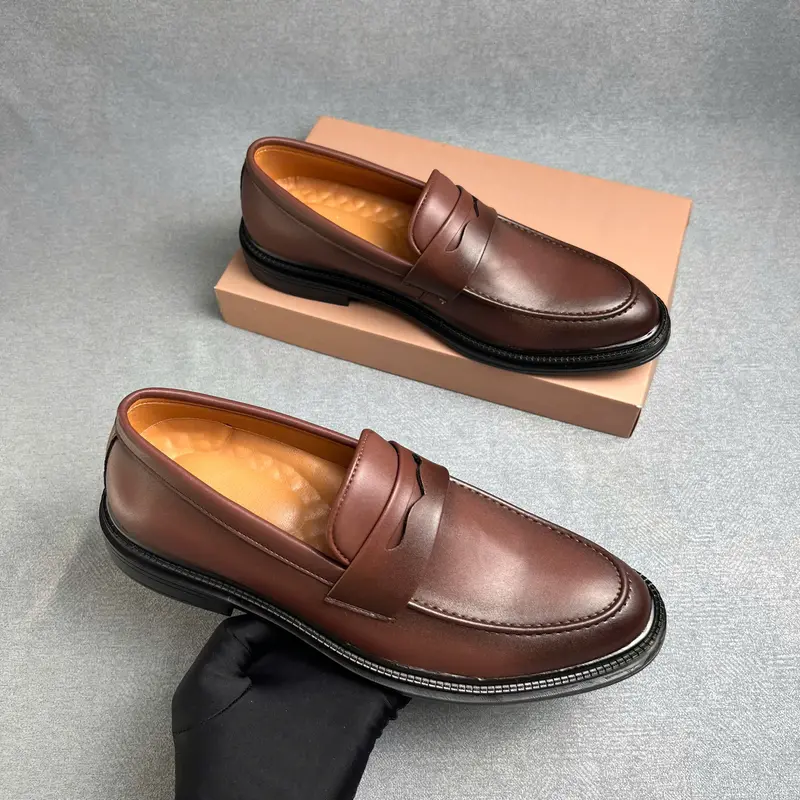 MẪU V3 - Giày Da Penny Loafer Trơn ,Đế tăng chiều cao 4,5cm,Giay Đủ size 37-44-Giày Tăng Chiều Cao Nam Nhung Shoes 4