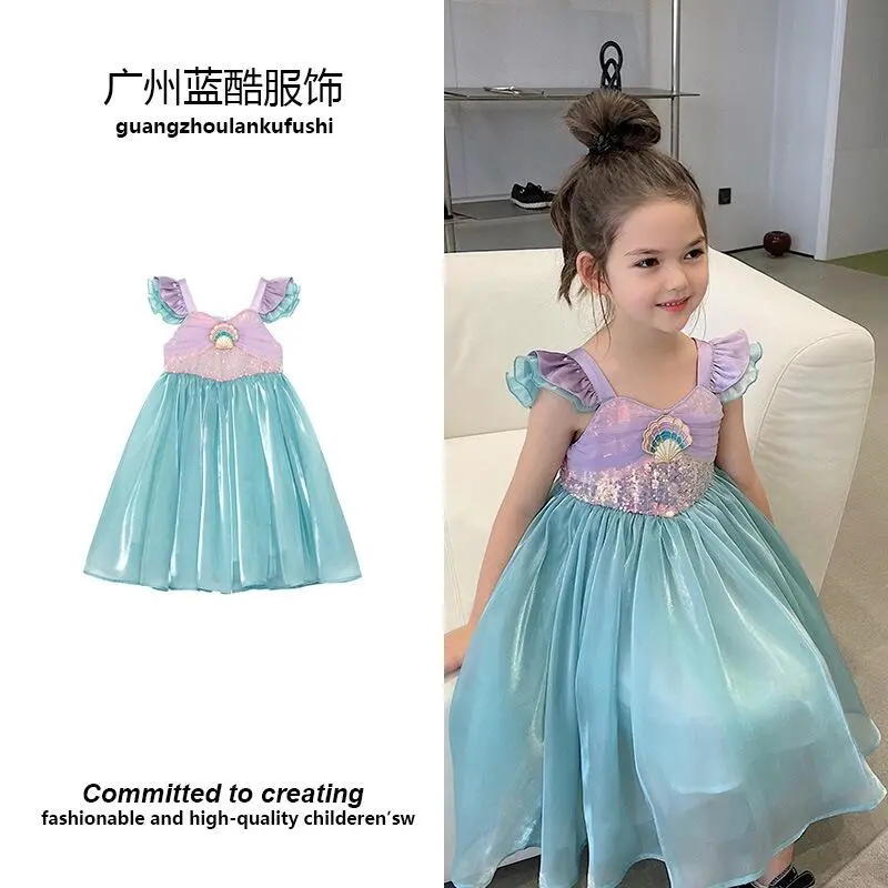 Hot Sale Girls Mermaid kids Princess Dress Short Sleeve Performance Costume