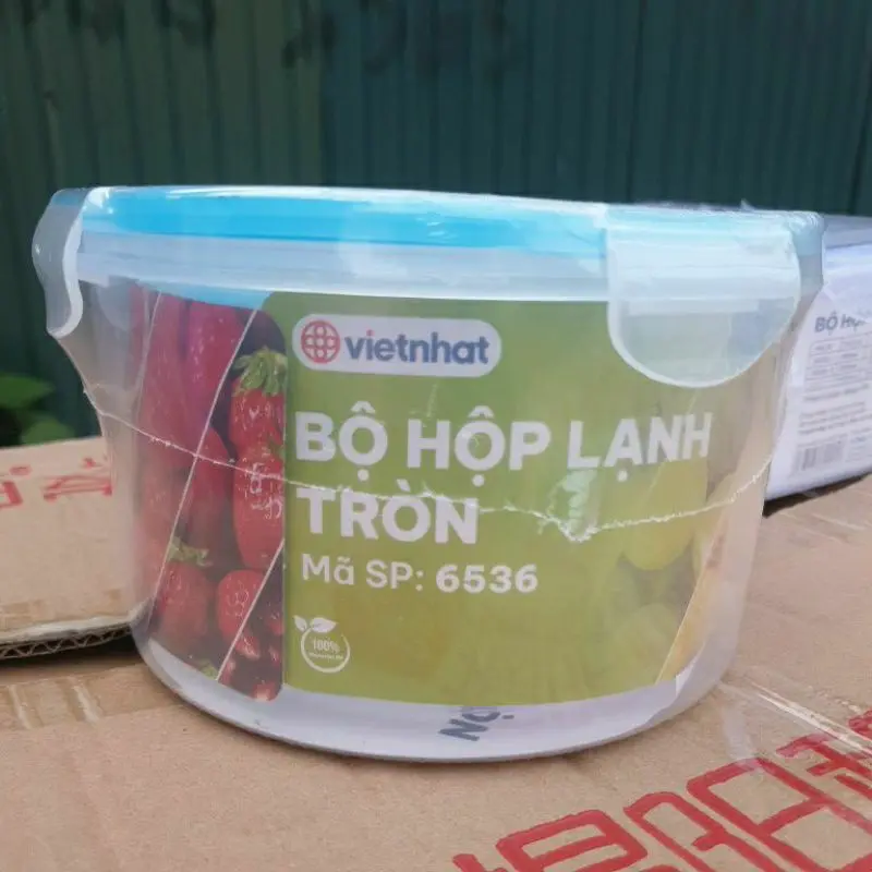 Hộp bảo quản thực phẩm Việt Nhật hộp tròn có nắp gài đựng thức ăn an toàn tiện dụng (MSP: 6536)