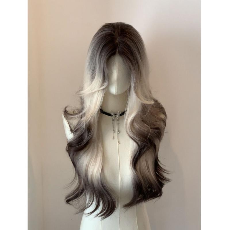 Tóc Giả Xoăn Dài Nhuộm Gradient Mảnh Tóc Kiểu Mèo Con Xiêm, Nhuộm Tranh Paris, Tóc Giả Nóng Bỏng, Dành Cho Nữ, Tóc Dài, [phần Giữa] Wig