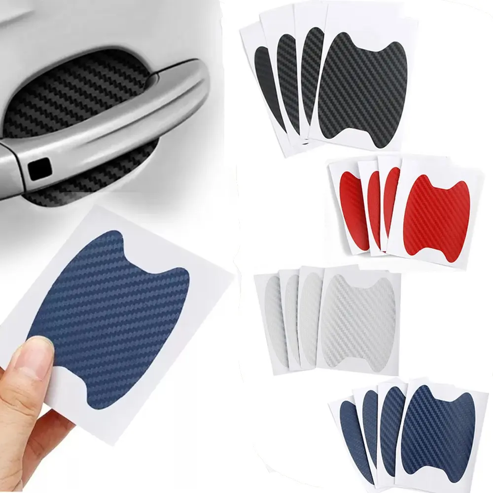 4 pcs/Set Carbon Fiber Texture Car By Handle Cup Scratch Protective Stickers Exterior Waterproof Car By Bowl Sticker