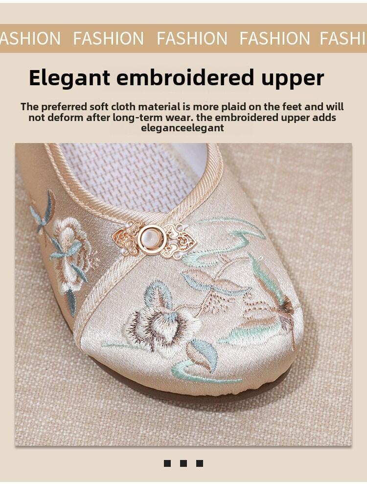 Product Introduction of Spring Autumn Embroidered round Toe Flat Bottom Mom Shoes Retro Style Hanfu Women's Flats Beijing Old School Cloth Shoes 6