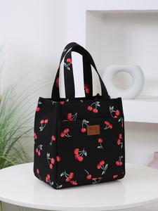 Bolsa de almuerzo con diseño de cerezas, bolsa térmica de gran capacidad, bolsa portátil para guardar la caja de almuerzo para el trabajo, la escuela y los viajes