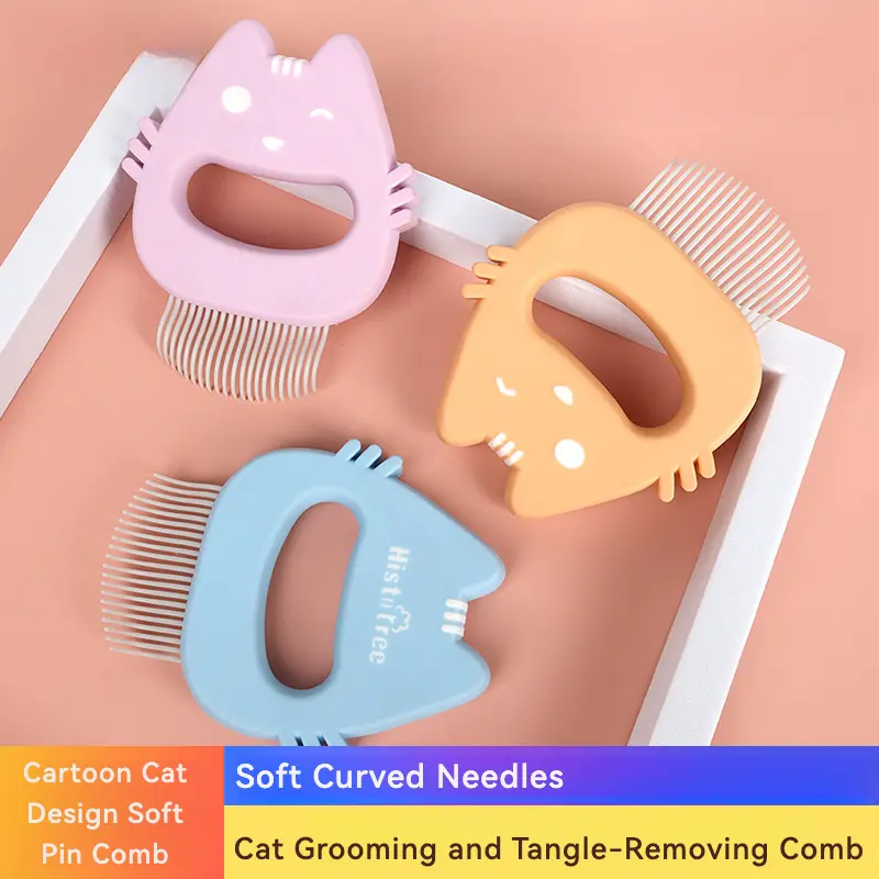 Pet De-shedding Comb, Soft Curved Needles, Gently Removes Loose Hair, Cat Grooming and Tangle-Removing Comb.