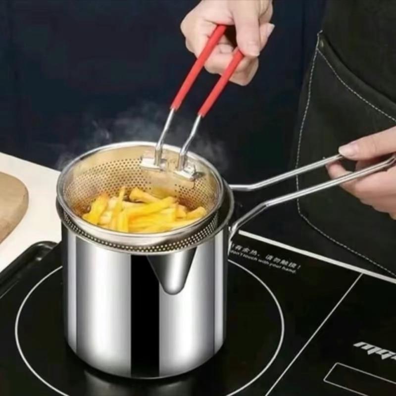 Nồi Chiên Nhúng Ngập Dầu thép không gỉ 304, Bộ Nồi Kèm Rổ Lọc Dầu Không Gỉ size