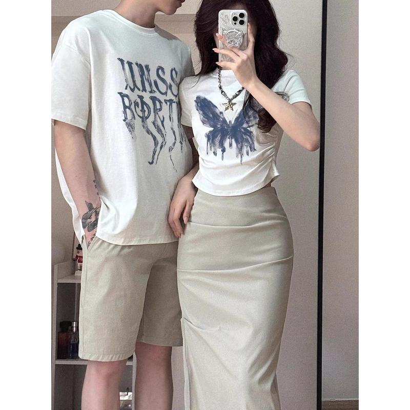Áo Thun Cặp Đôi, ngắn Tay, 100% Cotton, Ngoại Cỡ, Dành Cho Nữ Và Nam, Dáng Rộng Vừa Vặn, Hàng Mới Về 3