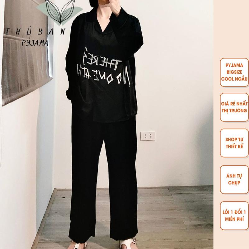 Bộ Pijama Bigsize ST tay dài mặc nhà giá rẻ chất lụa Mango ko nhăn dành cho nữ, mẹ bầu từ 60kg - 90kg.