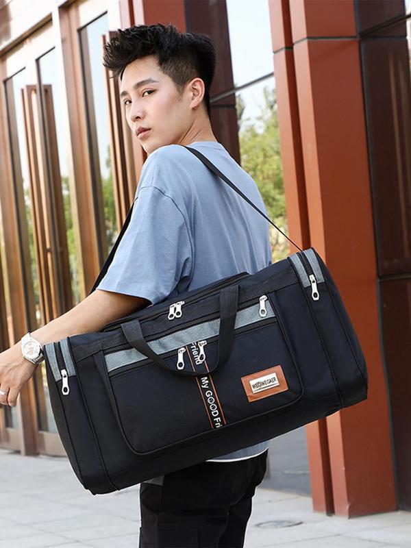 Casual Oxford Letter Pattern Zipper Large Capacity Folding Hand Travel Bag, Unisex, Lightweight Long and Short Distance Travel Luggage Bag 5