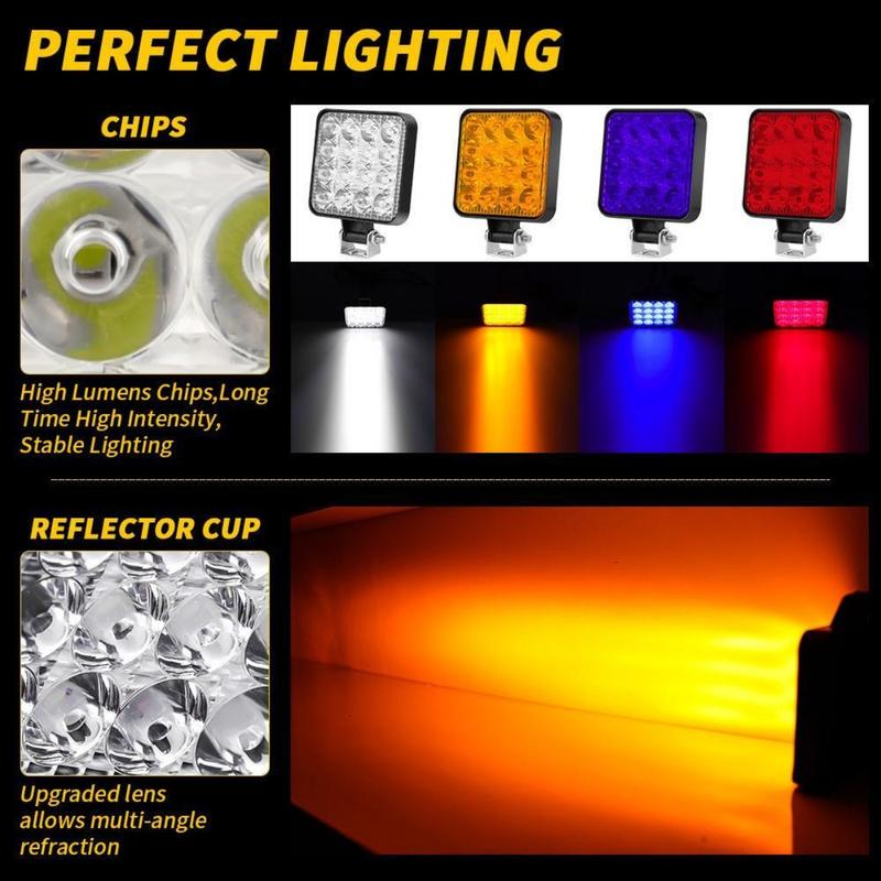 12V Waterproof Led Work Light Bar Square Spotlight 48W Work Light Headlight For Truck Off Road Night Driving Light For SUV 8