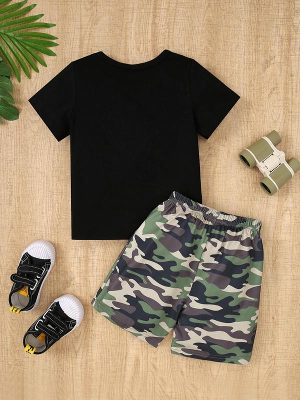 Two-piece Set Toddler Boy's Letter Print Short Sleeve Tee & Camo  Print Shorts, Casual Round Neck T-shirt & Shorts, Summer Clothes for Kids 6