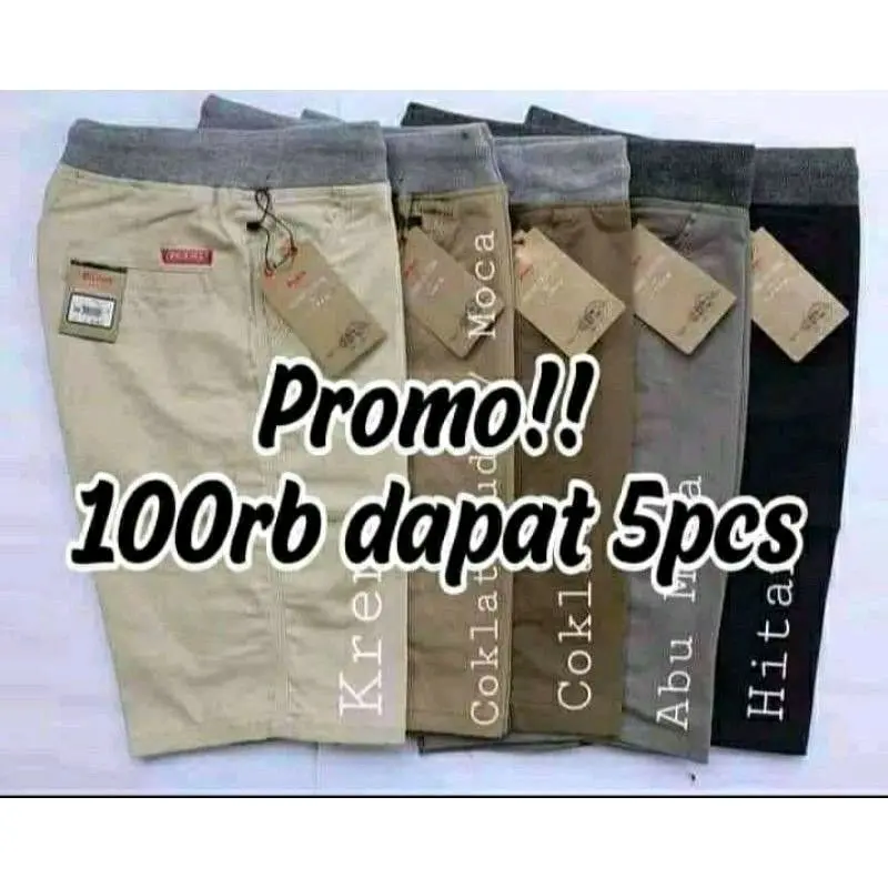 Promo celana Chinos Rip 100 rb dpt 5pcs Chino Pria Pendek Nyaman Kain Twill Katun Distro 0
