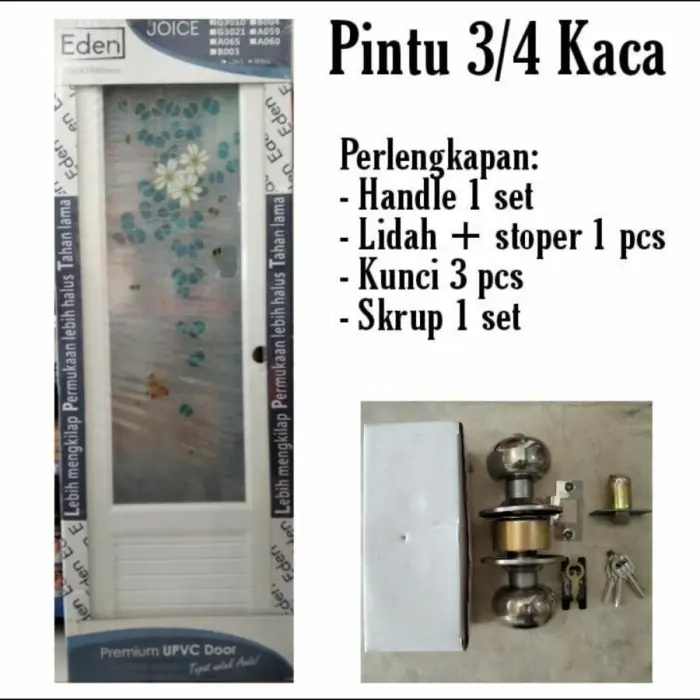 TERBAIK PINTU KAMAR MANDI UPVC EDEN JOICE 3/4 KACA MOTIF TIPE A060 UPVC 1