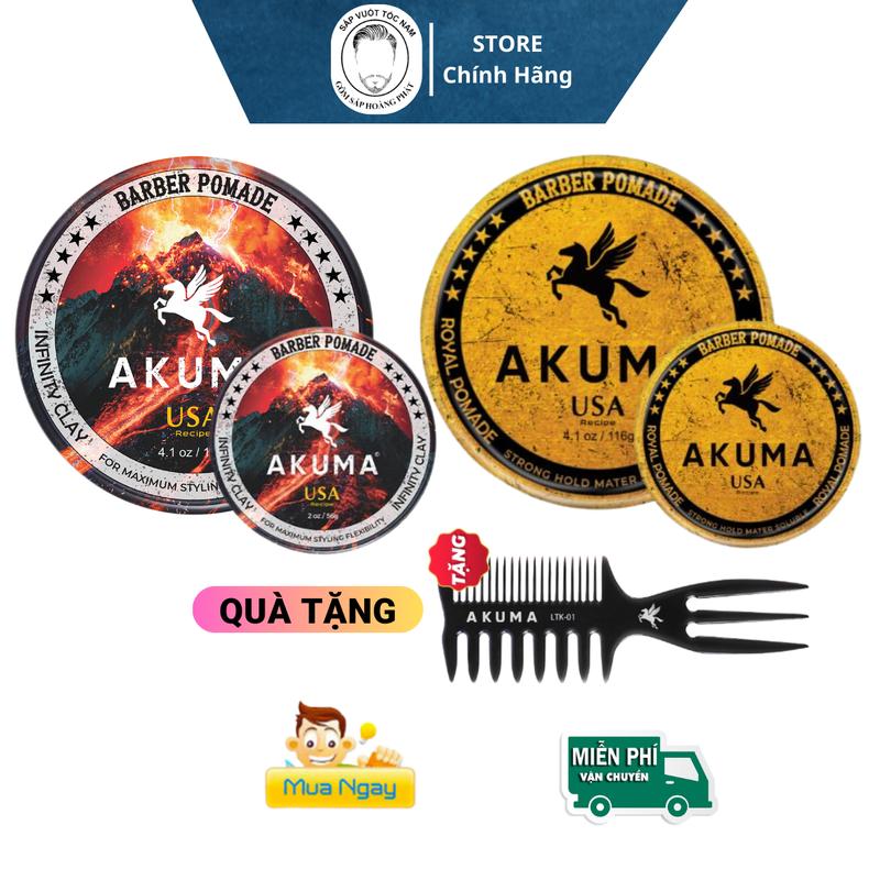 Sáp vuốt tóc nam AKUMA Clay, Aukuma Royal Pomade - Giữ nếp 12h Tặng Lược Chăm Sóc Tóc