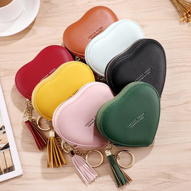 Product Introduction of Fashion heart-shaped female purse PU leather tassel mini clutch keychain coin purse 2