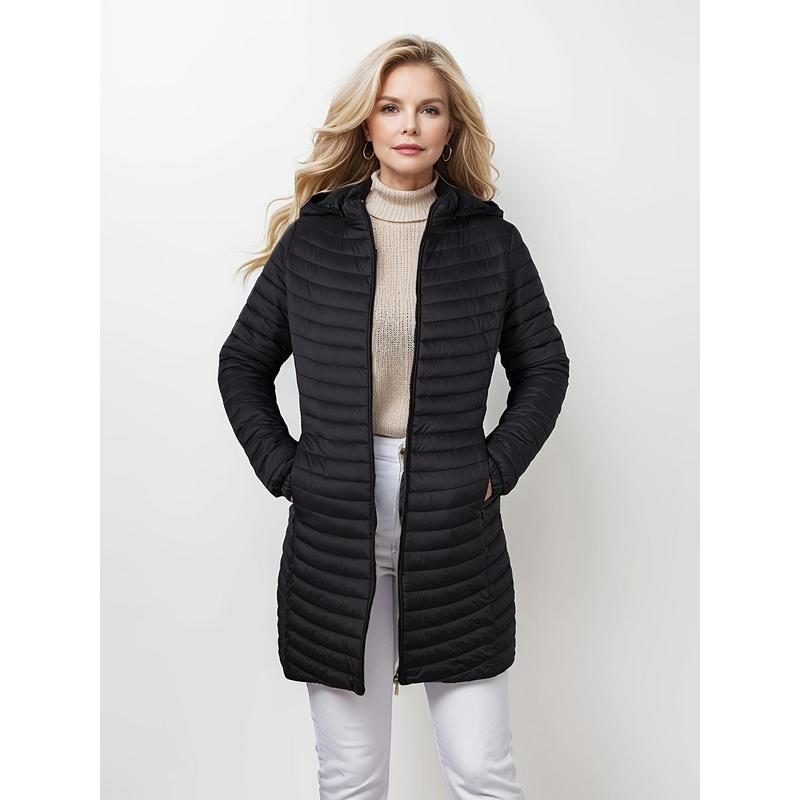 TikTok Shop Women s Long Foldable down Jacket with Removable a Hood Lightweight Warm and Loose Solid Color Coat