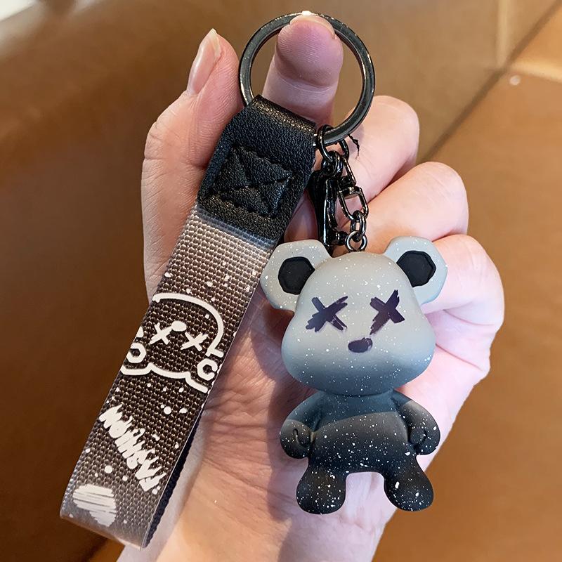 Product Introduction of Creative Starry Sky Color Changing Bear Keychain Wholesale Fashion Couple Car Key Chain Female Exquisite Ins Handbag Pendant 6