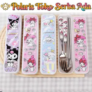 Polaris Toko Serba Ada Set Alat Makan H1083 Stainless Steel Motif Lucu Tahan Karat Cocok untuk Sekolah Kantor dan Traveling
