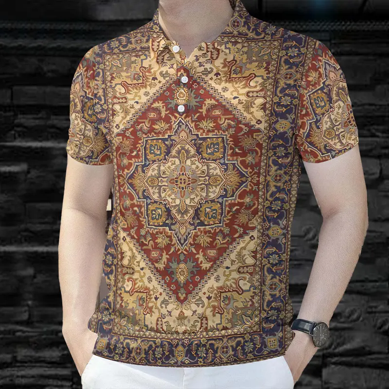 Áo Polo Phong Cách Quốc Gia, Dành Cho Nam Giới, Mặc Mùa Hè, Áo Ngắn Tay, In Hoa Cổ Điển Truyền Thống 3, Dáng Rộng Vừa Vặn, Có Thể Mặc Ngoài Trời, Thoáng Khí, Áo Sơ Mi Bohemian, Giá Cả Phải Chăng, Hàng Mới Về Shirt Menswear 5