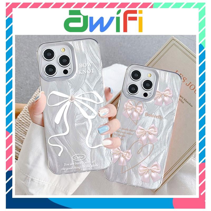 Ốp lưng iphone IMD lông vũ nơ hồng trắng 6s/6plus/7/8/plus/x/xs/11/12/13/14/15/pro/max/plus/promax- Awifi Case U5-1